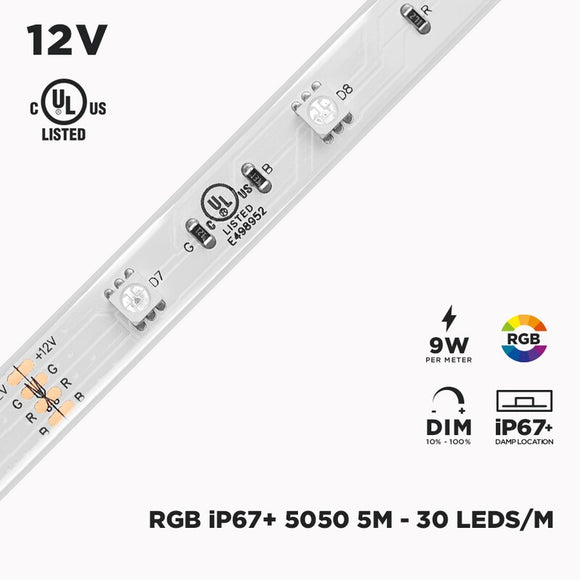 12V 5m IP67 RGB LED Strip - 30/m