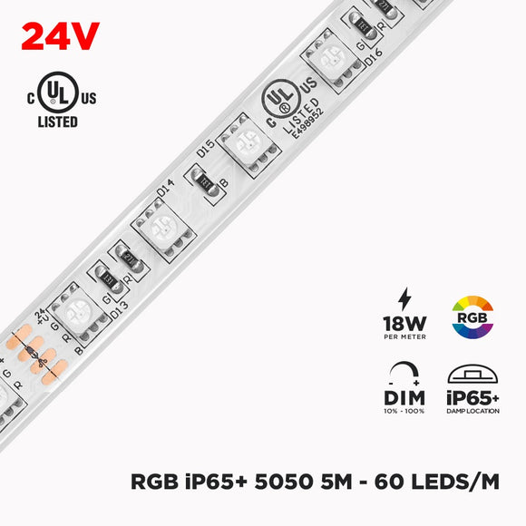 24V 5m IP65 RGB LED Strip - 60/m